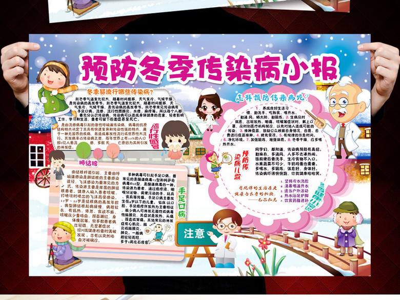健康卫生医疗教育预防冬季传染病手抄小报(图