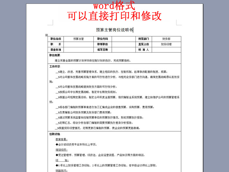 财务部-预算主管岗位说明书(图片编号:159409