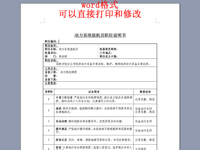 动力值机员岗位说明书(图片编号:15952066)_岗