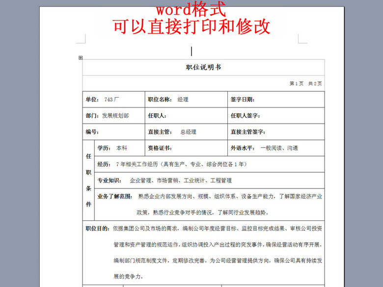 发展规划部经理职能职责岗位说明书(图片编号