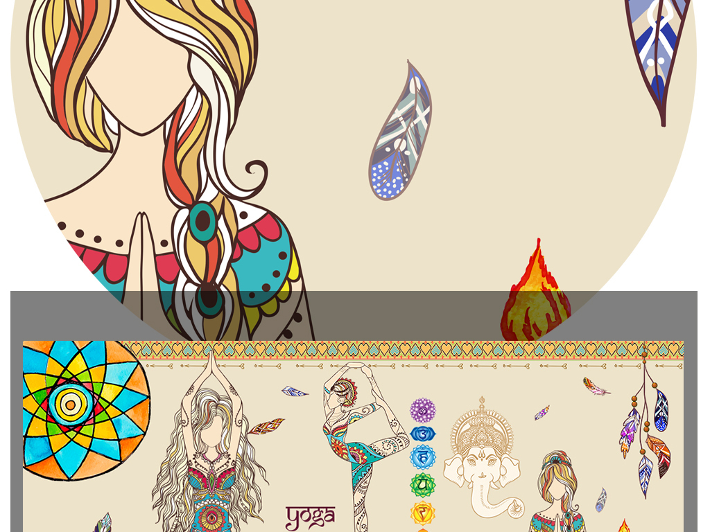 复古怀旧印度舞蹈瑜伽佛像背景墙