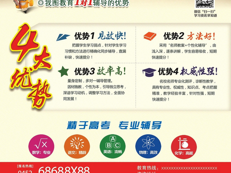 简约补习班培训班高考冲刺班海报招贴模板(图