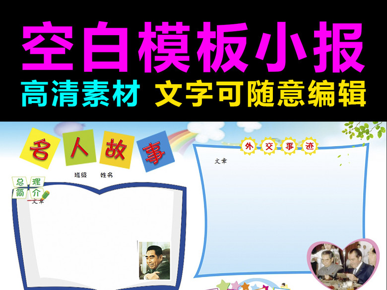 名人故事WORD小报空白电子小报模板(图片编