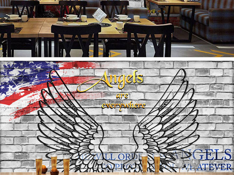 砖墙涂鸦天使翅膀酒吧KTV背景墙(图片编号:1