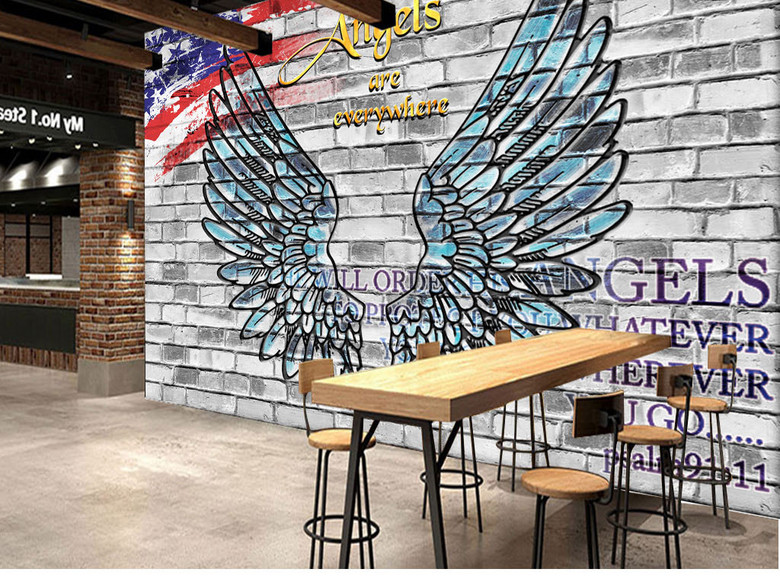 砖墙涂鸦天使翅膀酒吧KTV背景墙(图片编号:1