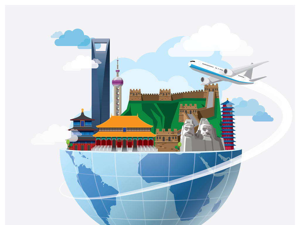 世界各国著名旅游景点矢量信息图