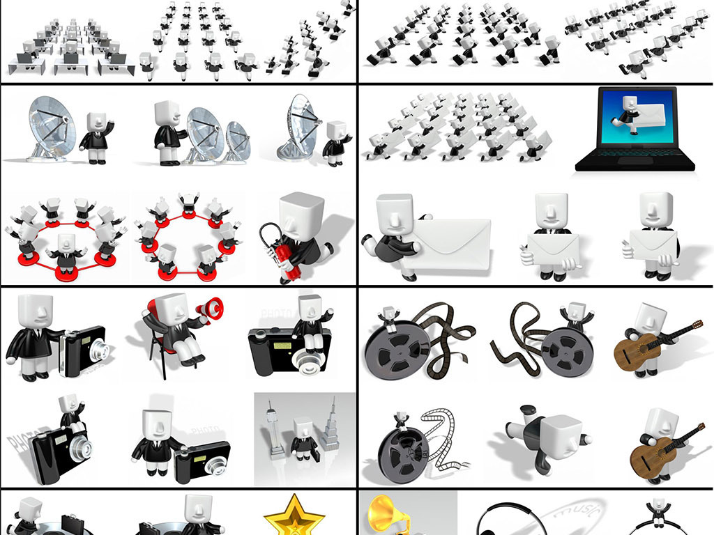 3d卡通方头小人商务医疗办公ppt素材图片