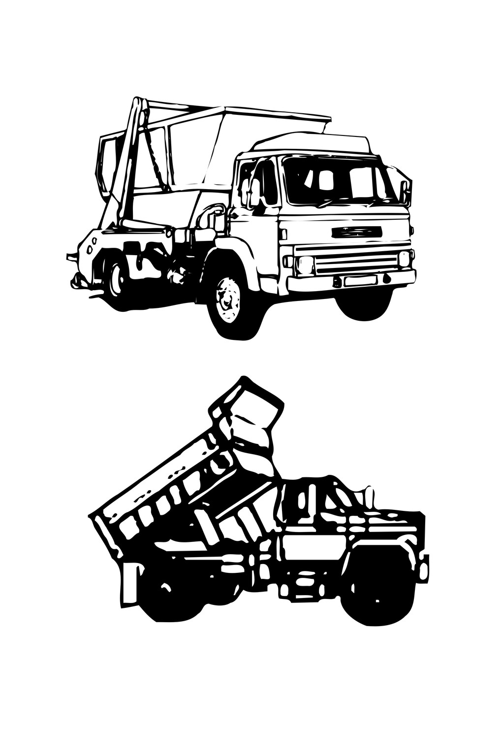 交通工具货车拖车大卡车简笔画轿车生活元素图