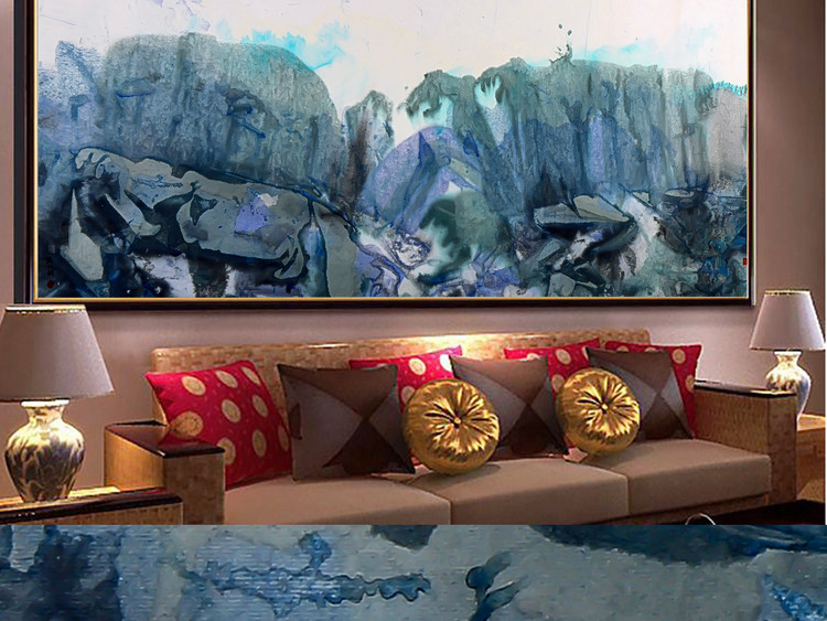 新中式抽象水墨画床背景装饰画无框画7