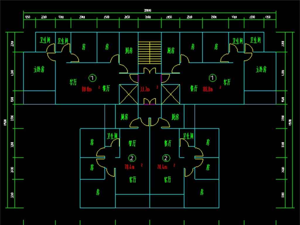 一梯四户户型图CAD设计