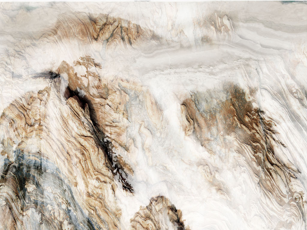 中式大理石山水画行云流水玄关过道背景墙