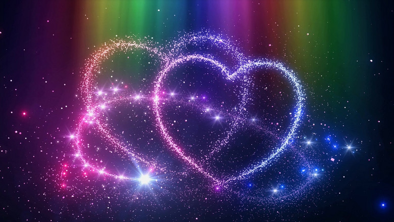 蓝色紫色五彩星空粒子心形光影婚礼视频背景(