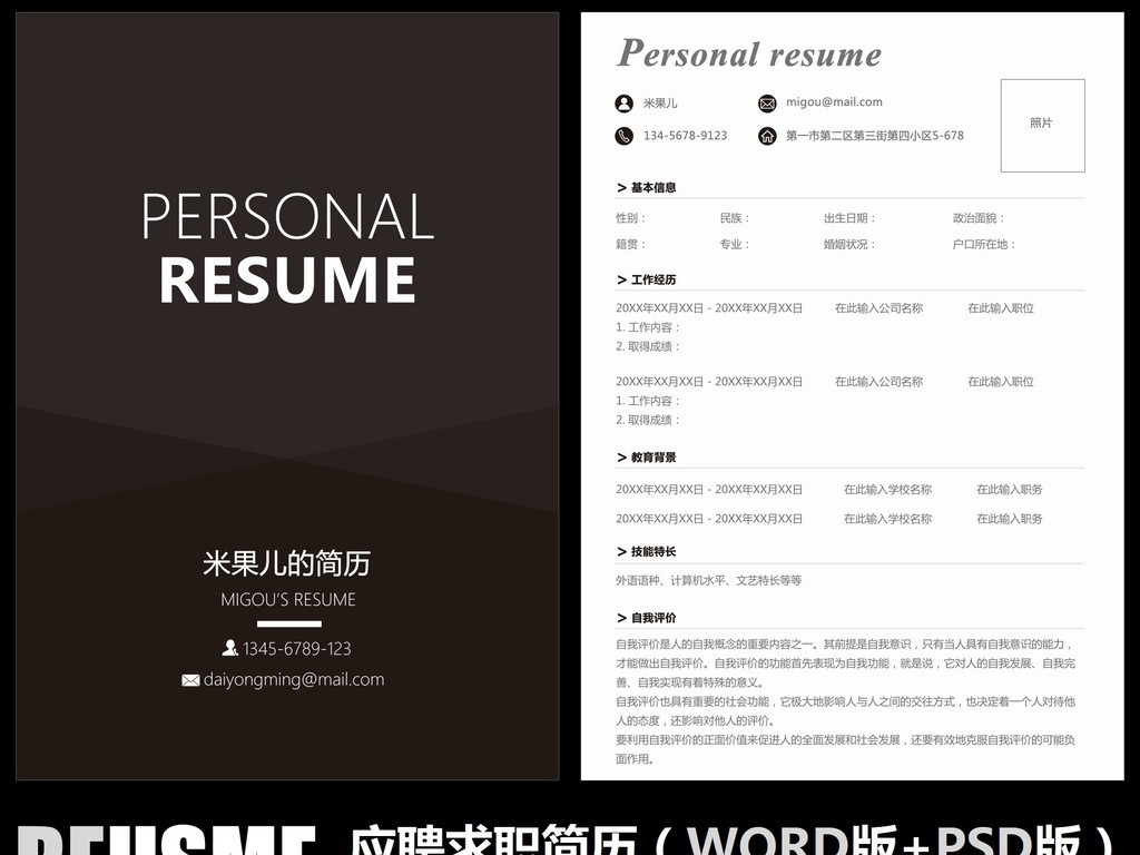 简约欧美风格求职简历毕业面试应聘简历模板图片