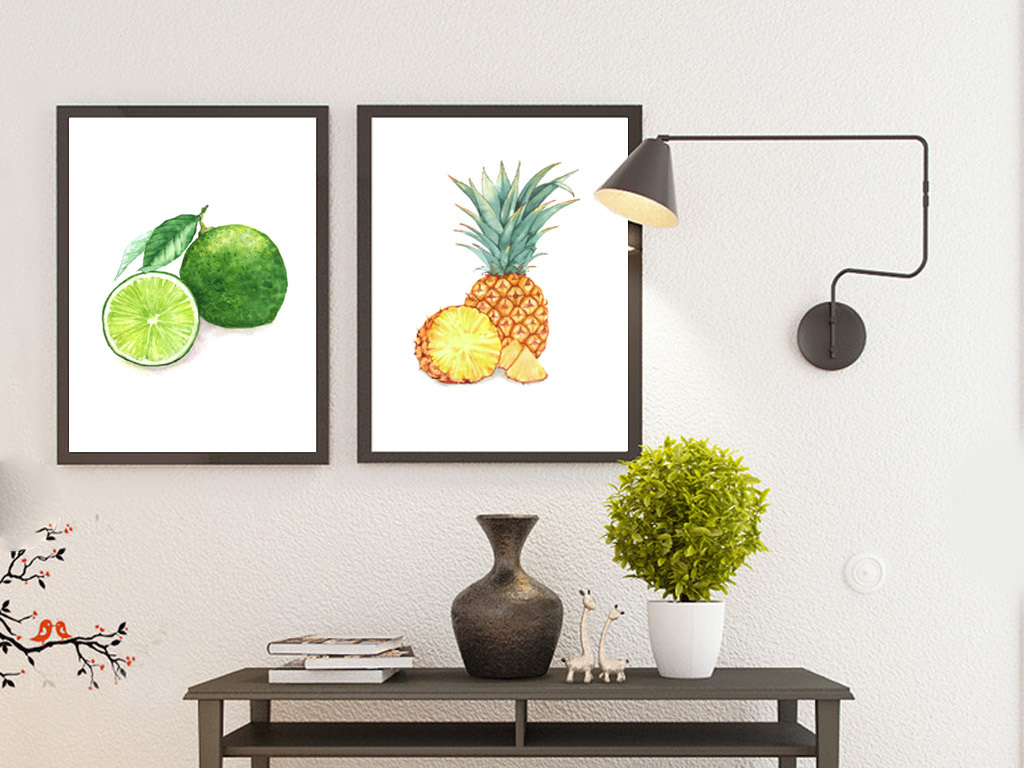 北欧创意手绘水果餐厅无框画