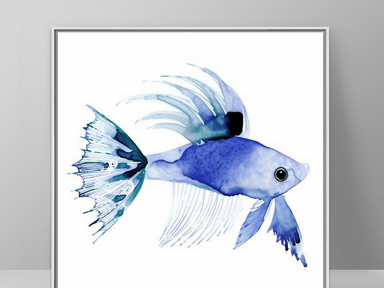 墨水蓝色斗鱼年年有鱼欧式手绘现代装饰画(图