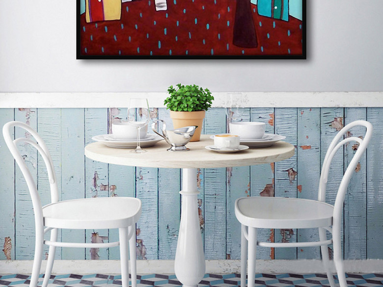 大树和房子欧式手绘乡村田园风复古装饰画(图