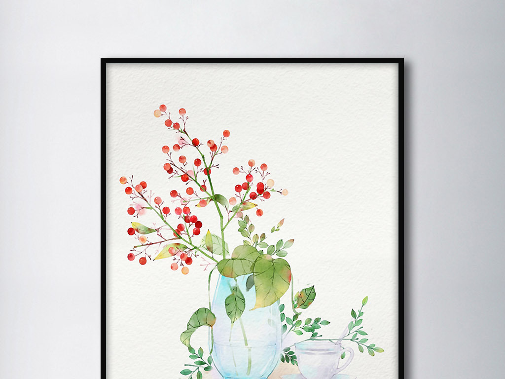 相思红豆咖啡茶现代新中式写意欧式装饰画