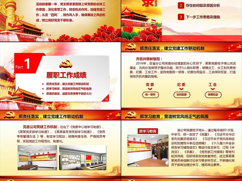 基层党委党支部党员干部工作总结ppt模板(图片
