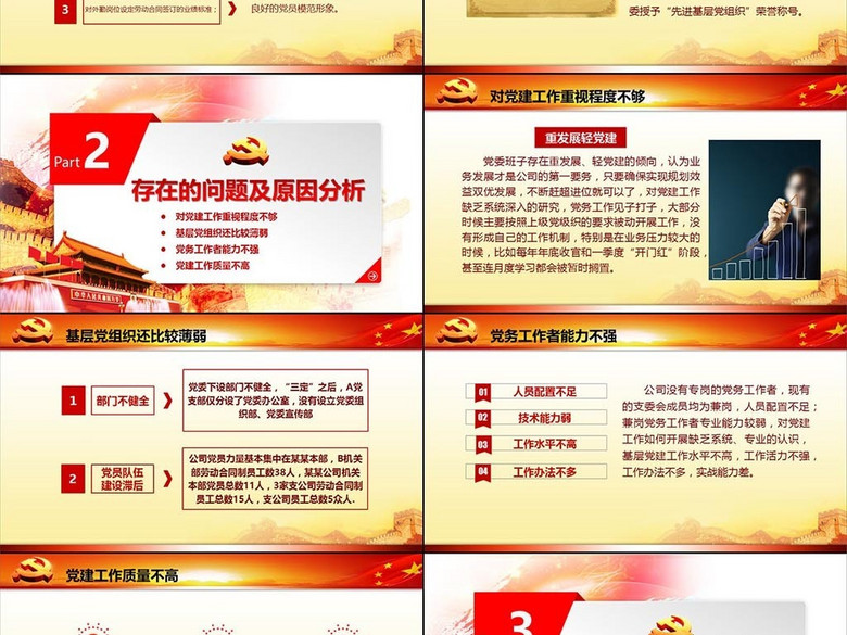 基层党委党支部党员干部工作总结ppt模板(图片