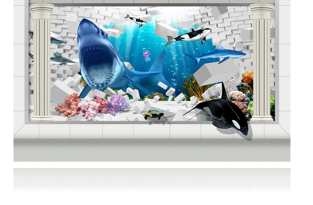 3D立体空间拓展海底世界背景墙