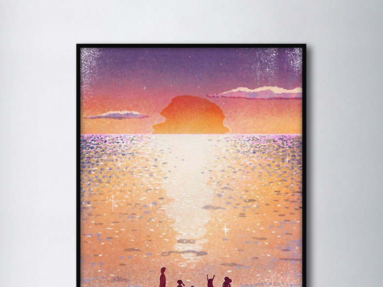 阳光海岸绚丽朝霞唯美梦幻简约风景装饰画(图