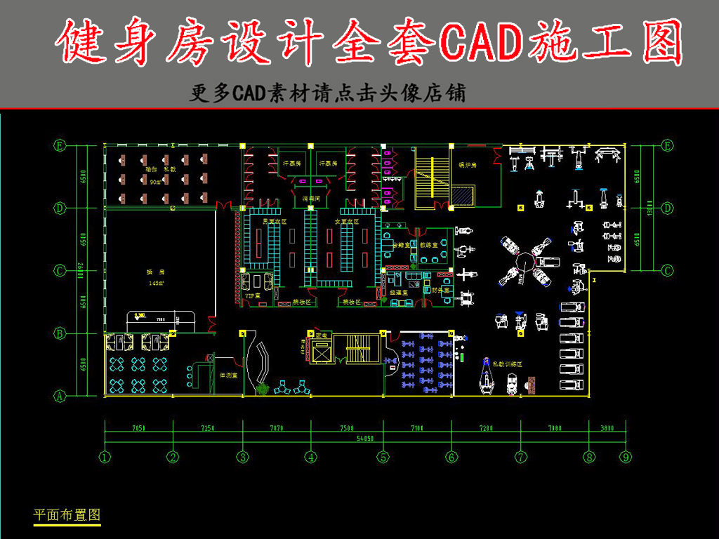 健身器材cad平面图健身房肌肉男秀大鸟健身房