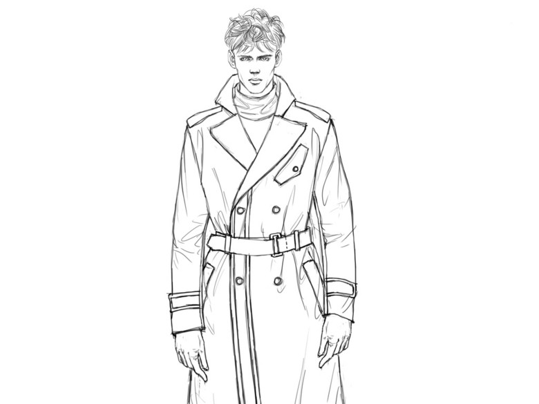 男装大衣设计手稿服装线稿高清时装绘画作品(