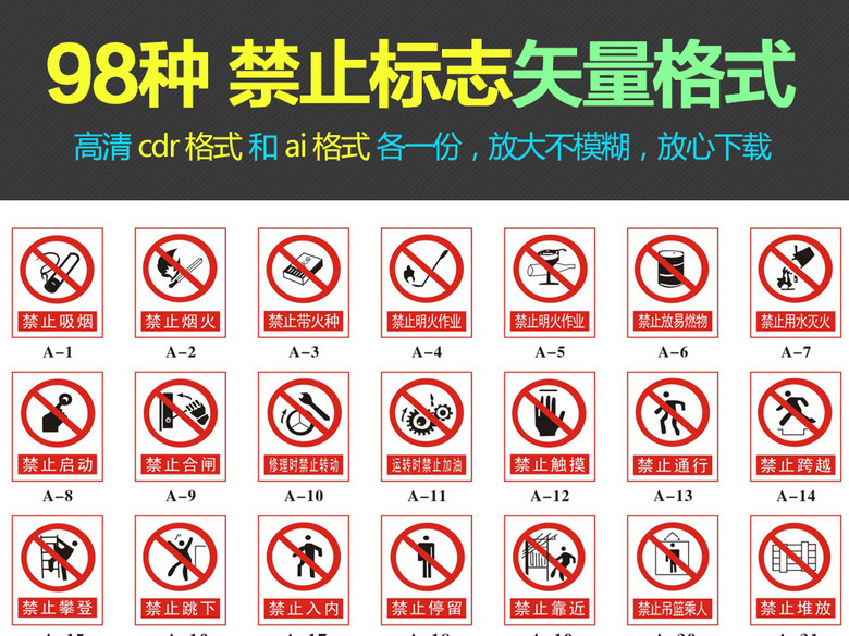 禁止标志禁止标识安全警示牌安全施工牌矢量(