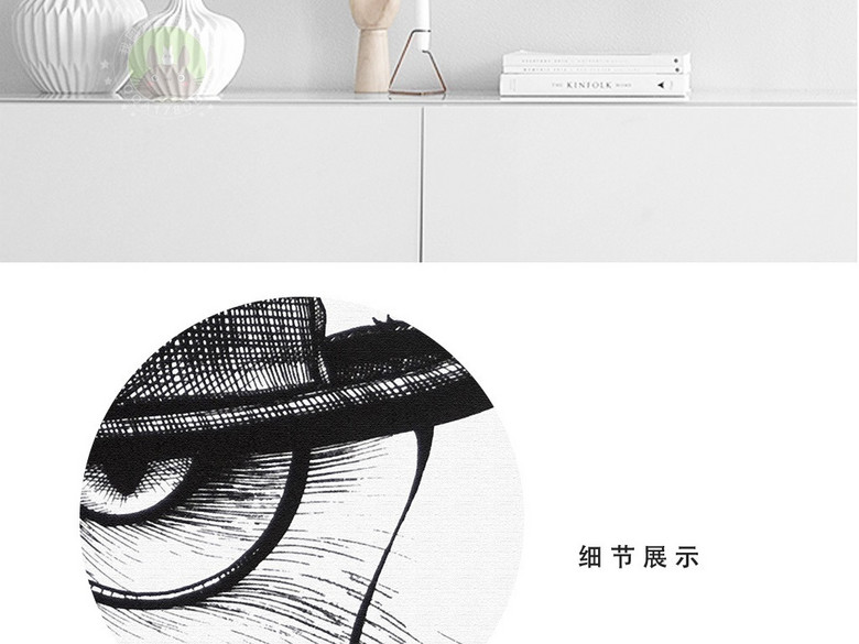 戴帽子的喵先生茶壶鱼英文字母J黑白无框画(图