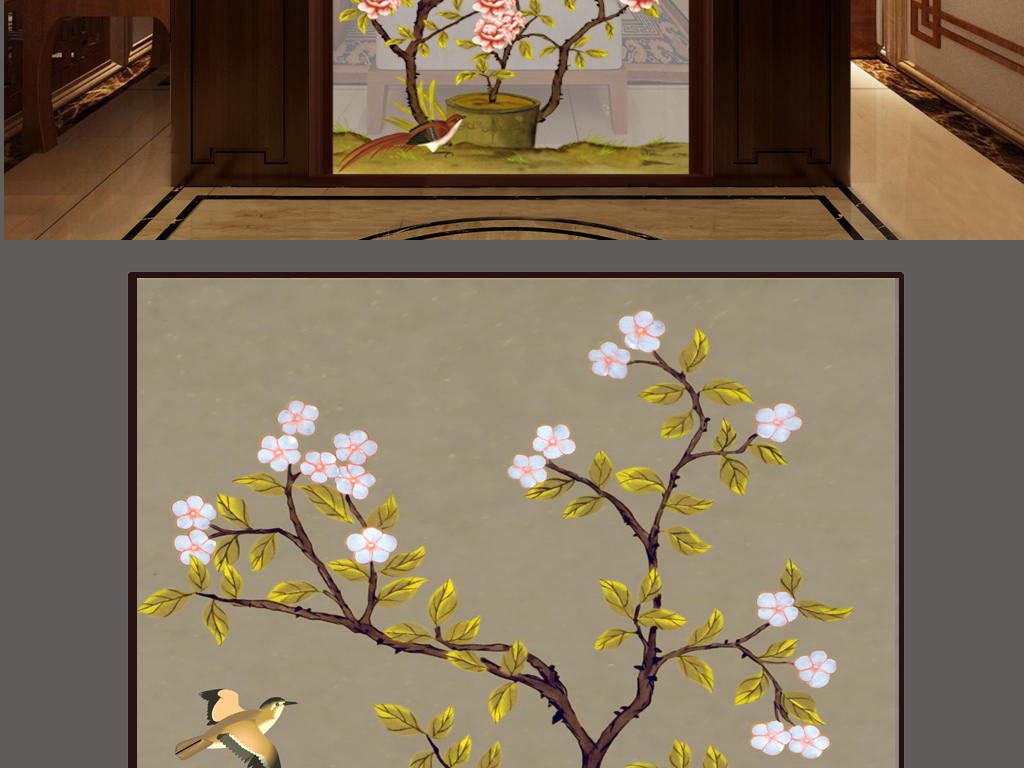 我图网提供精品流行新中式手绘花鸟玄关隔断背景素材下载,作品模板源文件可以编辑替换,设计作品简介: 新中式手绘花鸟玄关隔断背景 位图, RGB格式高清大图,使用软件为 Photoshop CS5(.psd) 简约 时尚