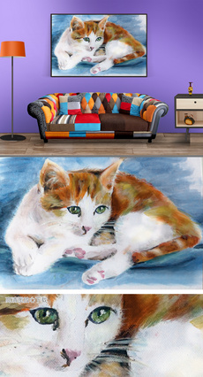 两只小猫咪简笔画北欧手绘可爱装饰无框画图片