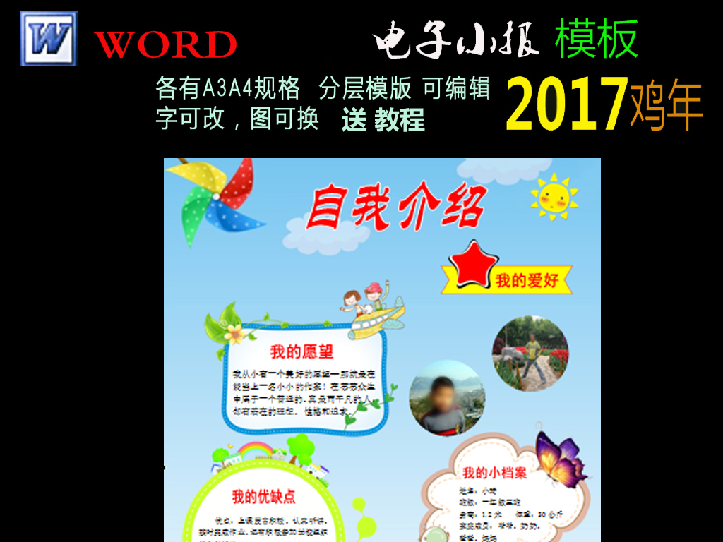 手抄报|小报 其他 其他 > 鸡年word模板开学竞选个人简历电子小报 鸡图片
