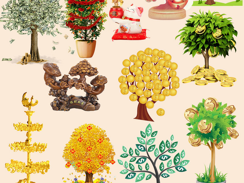 卡通实物摇钱树金钱树海报素材(图片编号:161