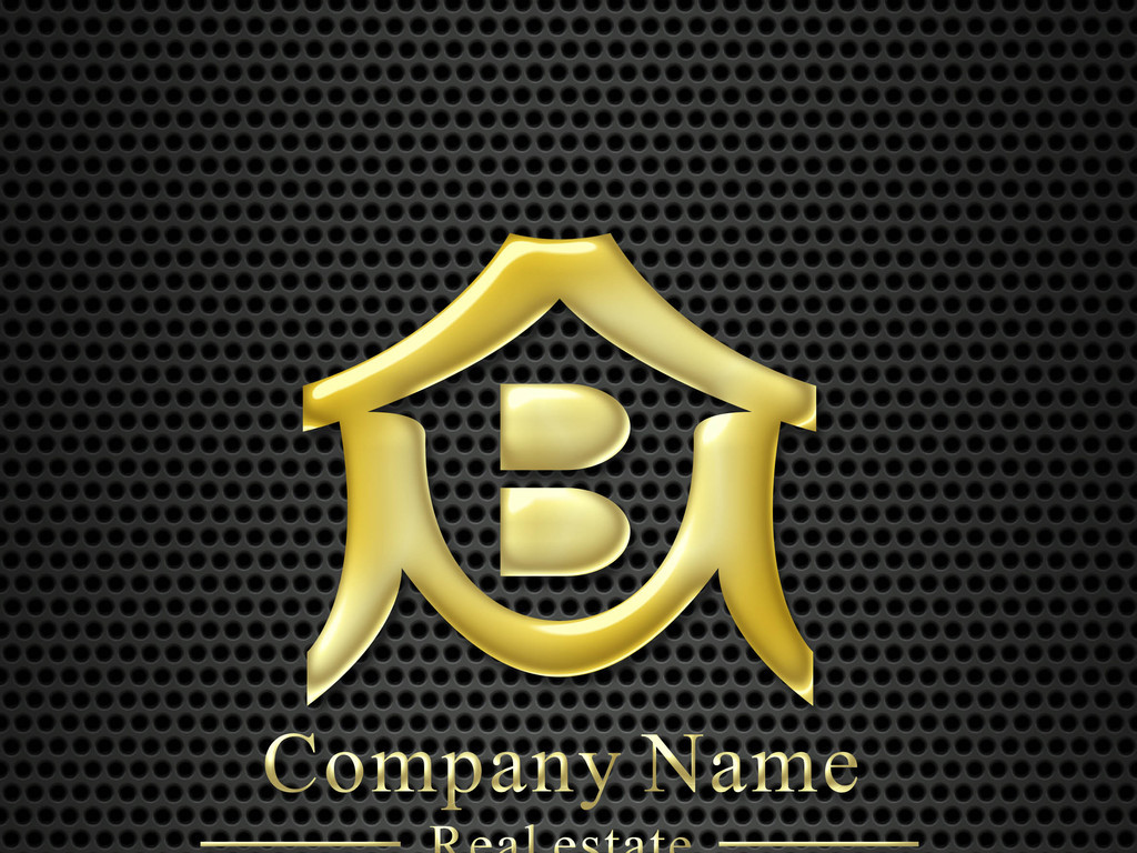 字母b众字房子金色标志设计模板下载