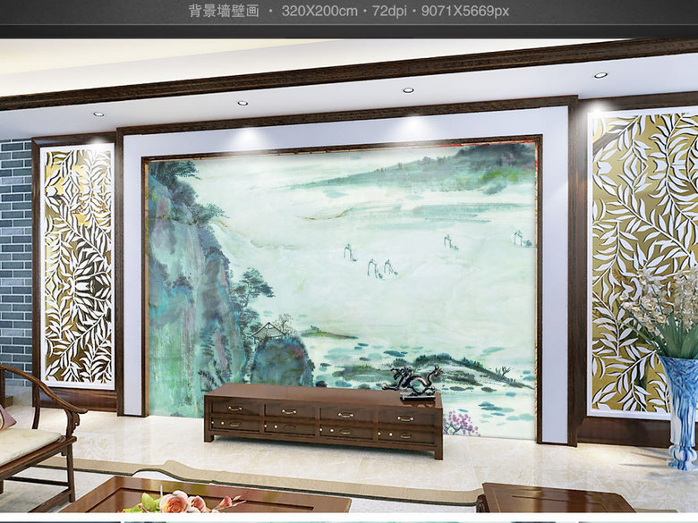 大江东去山水风景大理石纹背景墙(图片编号:1