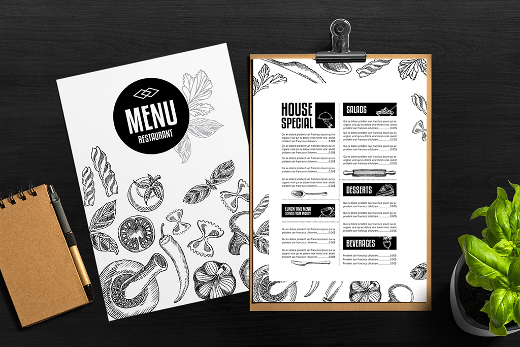 手绘风格国外创意西餐厅菜单设计