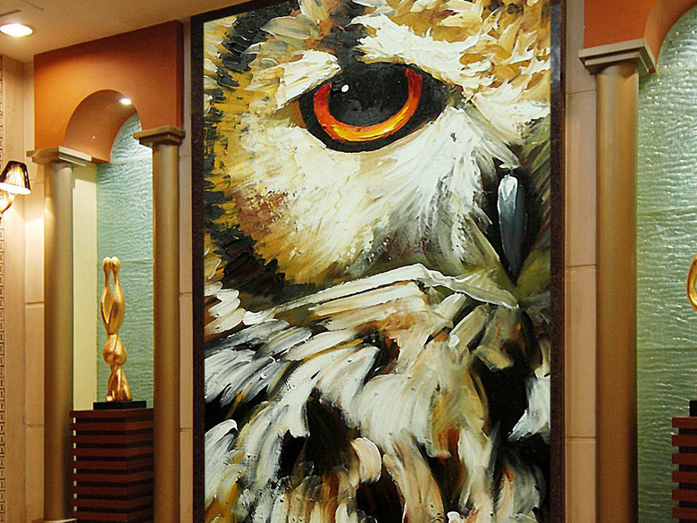 猫头鹰锐利眼睛睿智欧式现代手绘玄关装饰画(