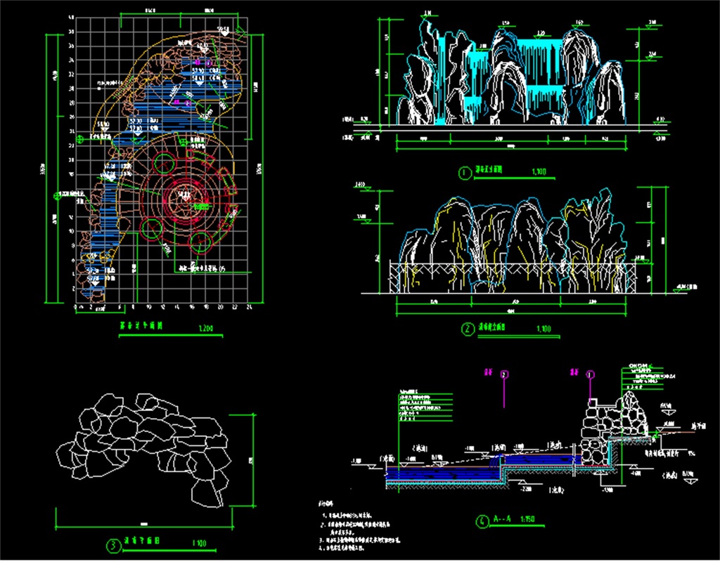 假山瀑布景观cad设计图