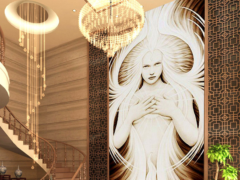 魔法女神北欧神话欧式人物雕像玄关装饰画(图