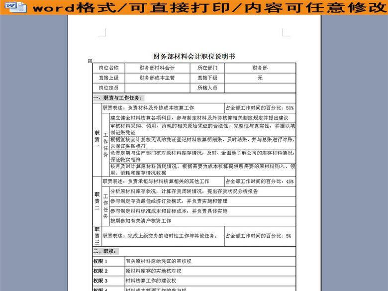 财务部材料会计职位说明书(图片编号:1613186
