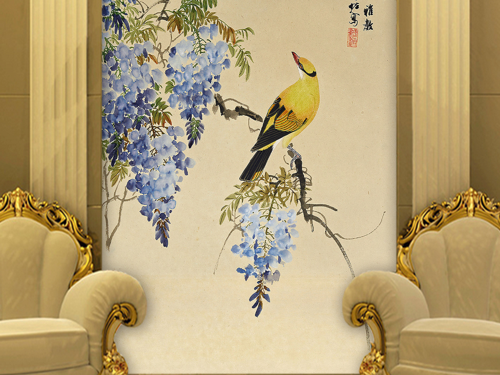 使用软件为紫藤藤蔓花藤巨幅玄关