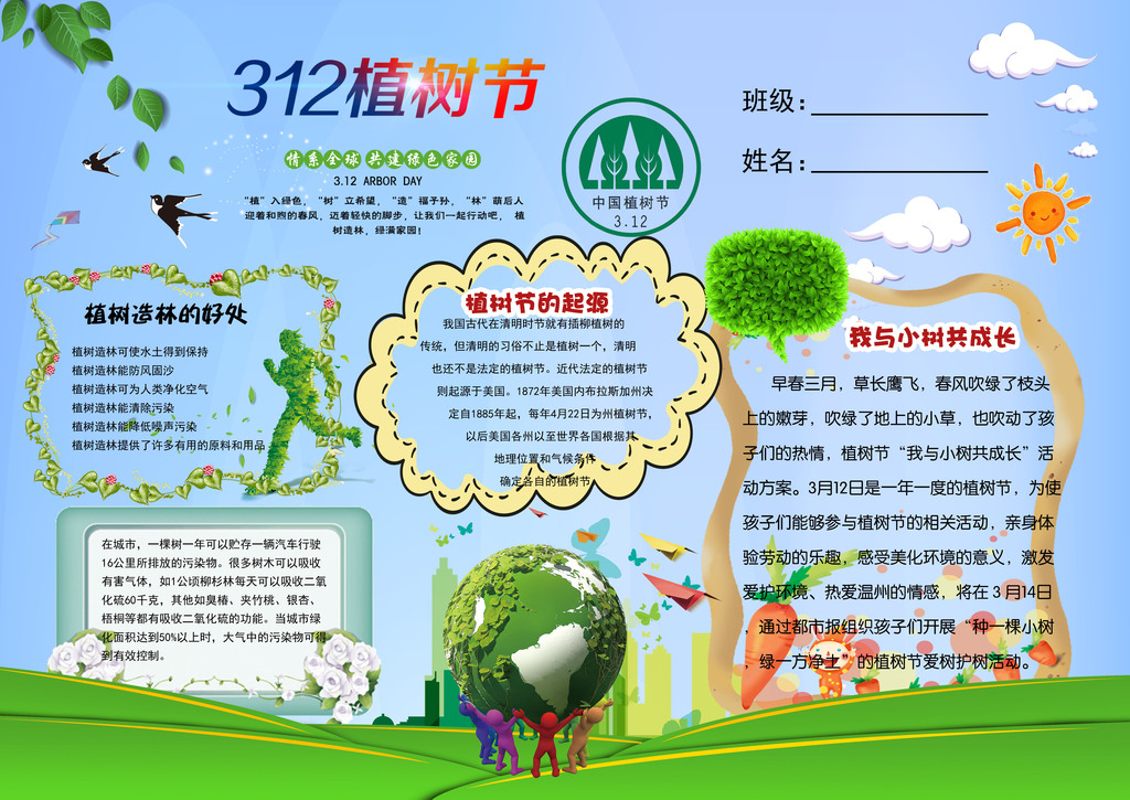 312植树节电子版手抄报图片
