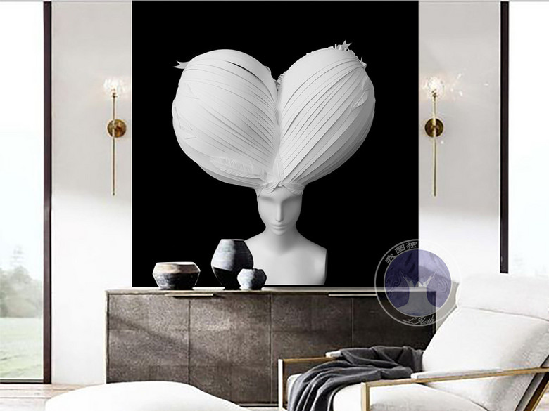 欧美风抽象图3d雕像艺术美发走廊画无框画(图