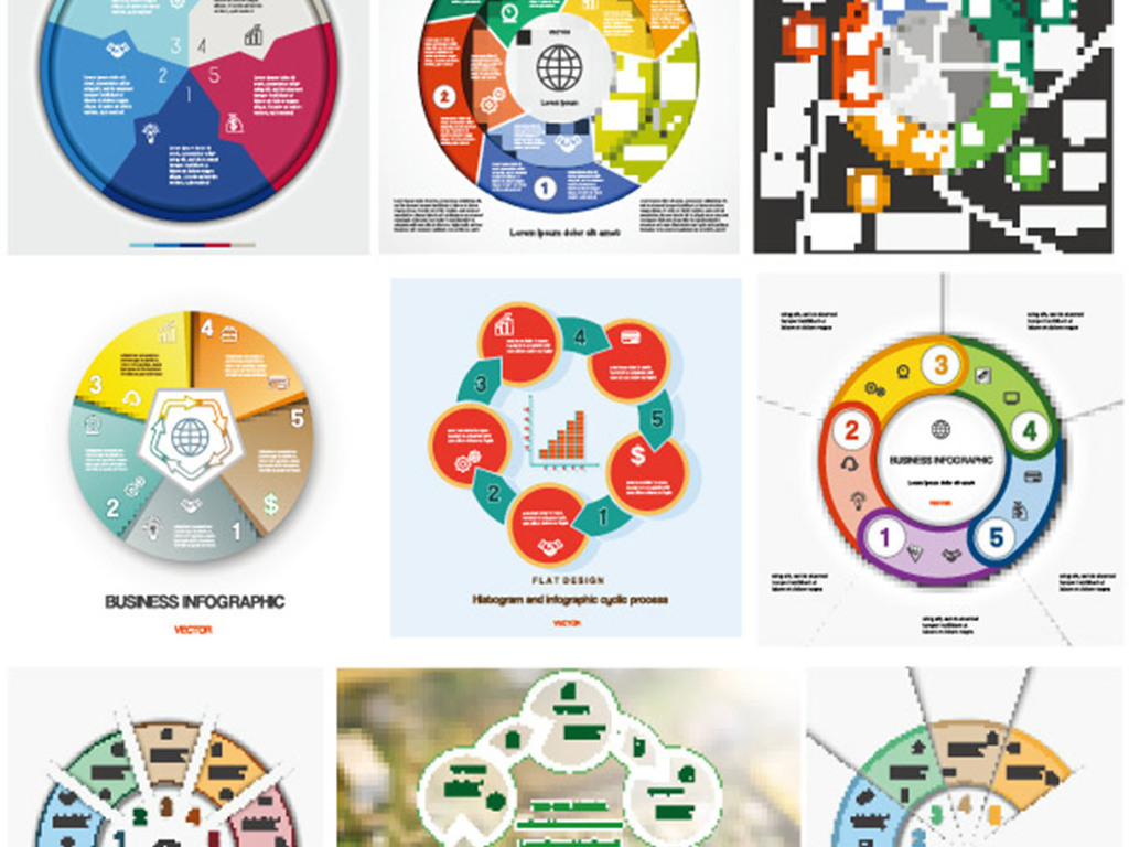 120套矢量圆形循环分析素材信息图表