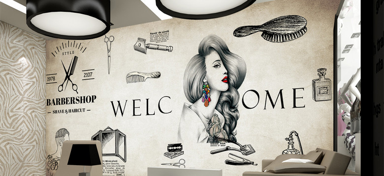 复古怀旧发廊美发刺青复古怀旧背景形像墙(图