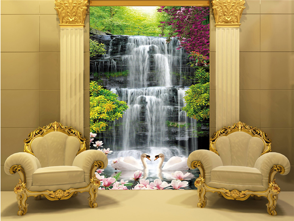 细水长流唯美瀑布风景玄关装饰画