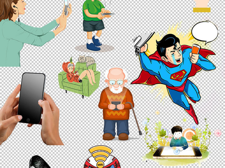 卡通低头族玩手机设计海报素材(图片编号:161