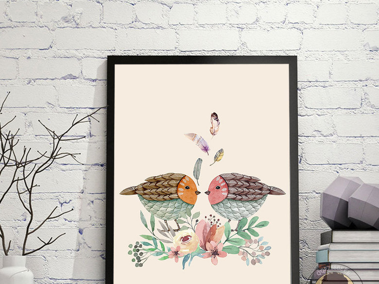 北欧风卧室床头爱情鸟装饰画(图片编号:16163