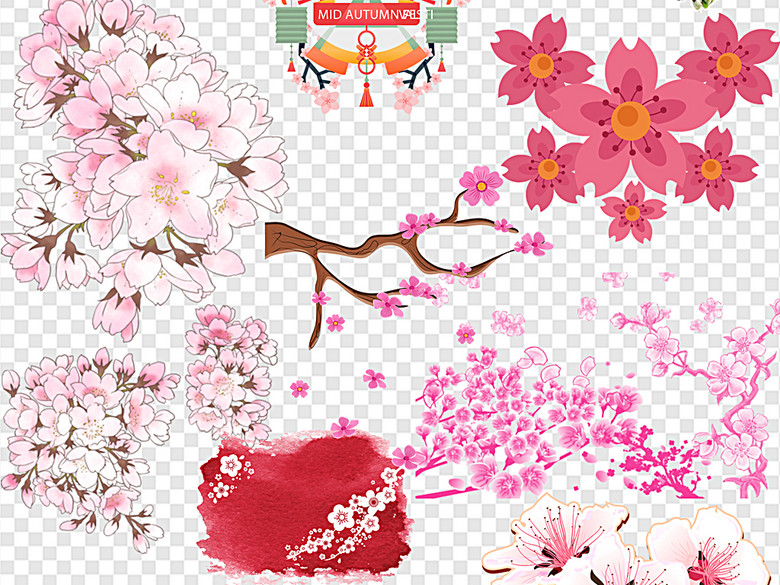 手绘樱花樱花飘落樱花边框樱花节樱花背景(图