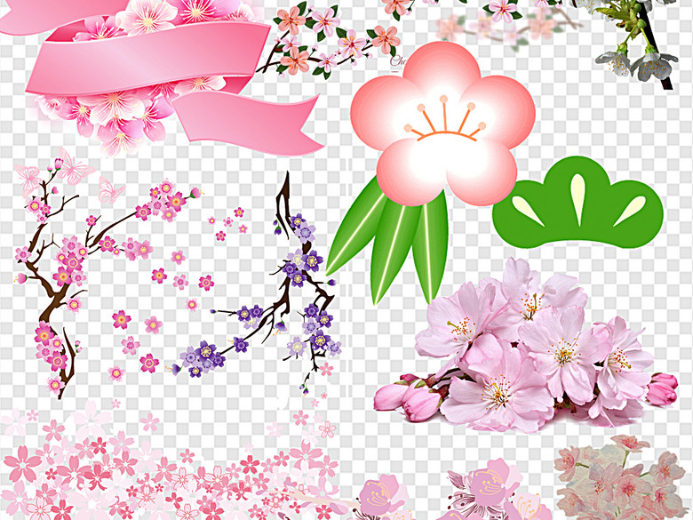 樱花飘落樱花边框樱花节樱花背景樱花花瓣(图